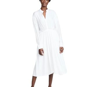 Vince Optic White Mixed Media Silk Long Sleeve Midi Dress Size Small